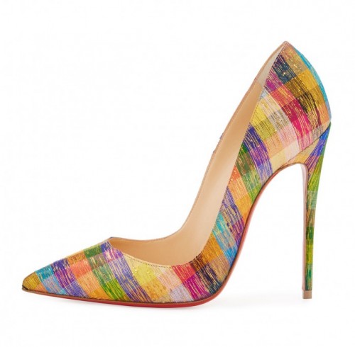Christian Louboutin So Kate Plaid 120mm Red Sole Pump, Multi – Shoes Post