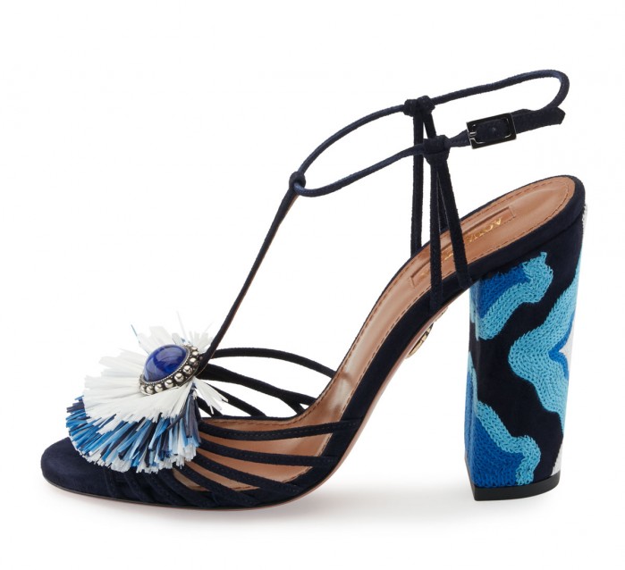 Aquazzura Samba Raffia T-Strap 105mm Sandal, Blue – Shoes Post