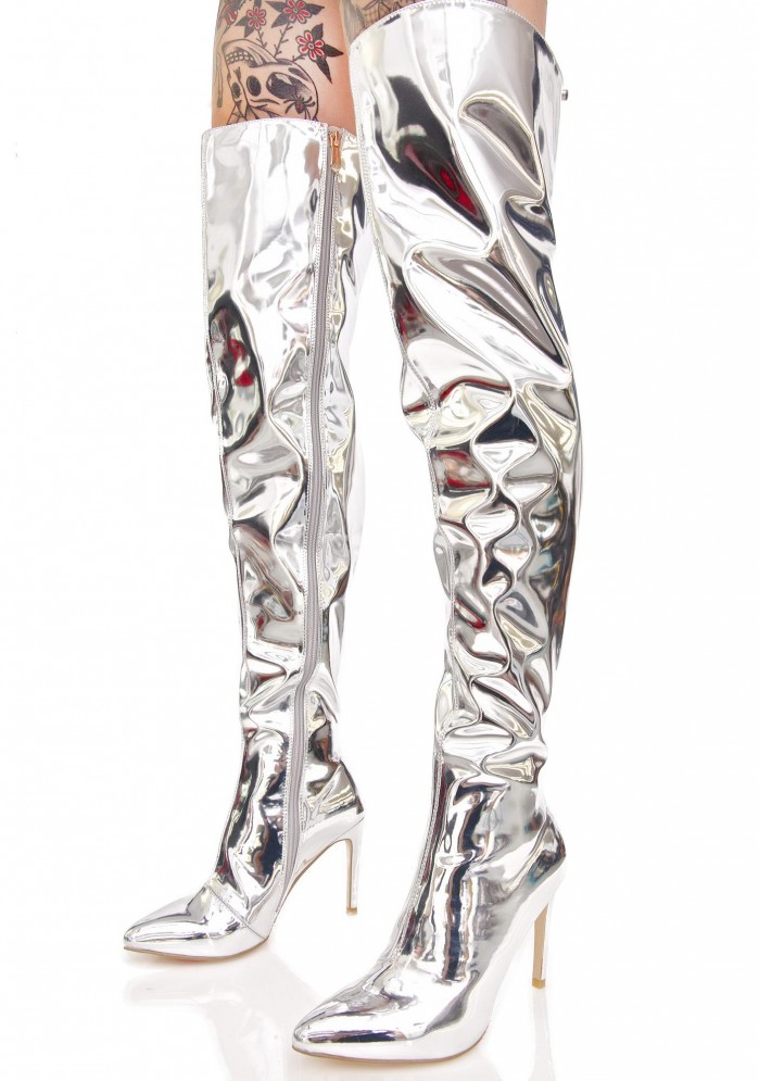 silver long boots