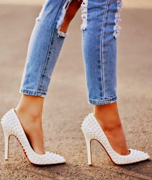 Christian Louboutin Pigalle Spikes Red Sole Pump, White Multi