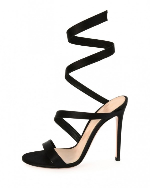 Gianvito Rossi Snake Ankle-Wrap 105mm Sandal, Black – Shoes Post