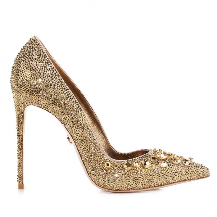 Le Silla Gold pump in Burma, laminate suede with crystals and stones ...