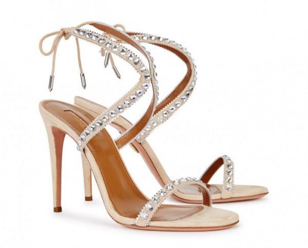 AQUAZZURA Sweet Lover crystal-embellished suede sandals – Shoes Post