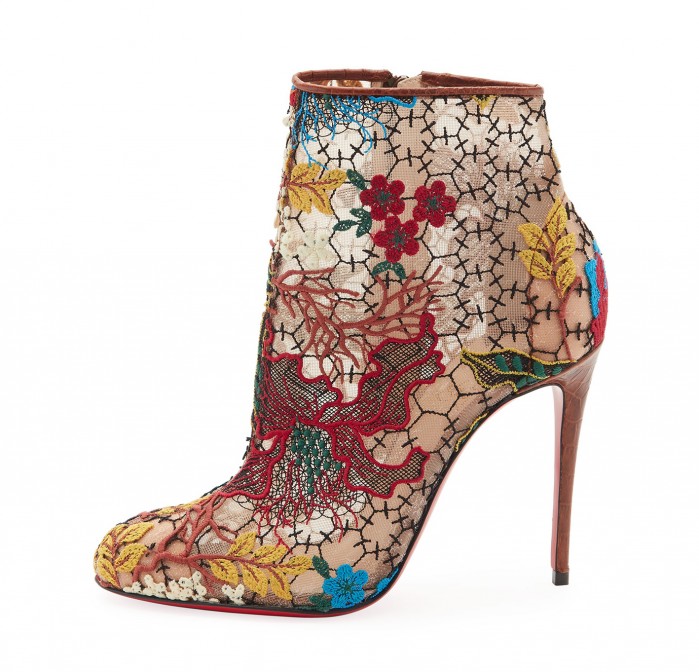 Christian Louboutin Miss Tennis Embroidered Lace Red Sole Bootie, Brown ...