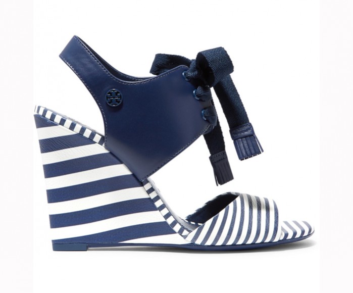 TORY BURCH Maritime lace-up striped leather wedge sandals – Shoes Post