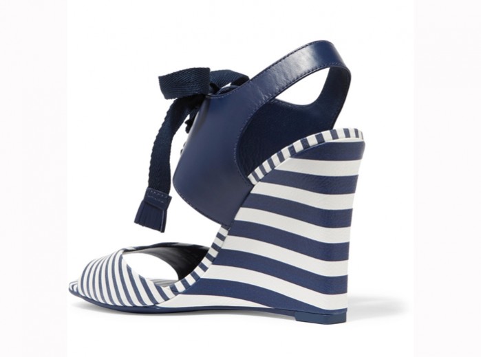 TORY BURCH Maritime lace-up striped leather wedge sandals – Shoes Post