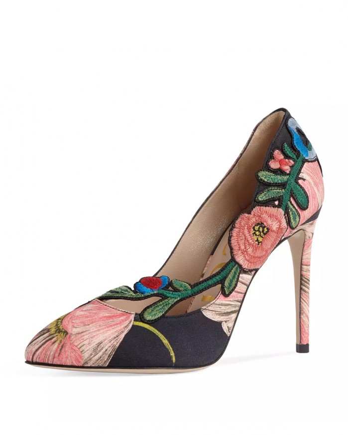 Gucci Ophelia Embroidered 105mm Pump, Black/Pink – Shoes Post