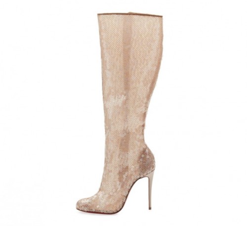 Christian Louboutin Tennissina Sequined Red Sole Knee Boot, Nude ...