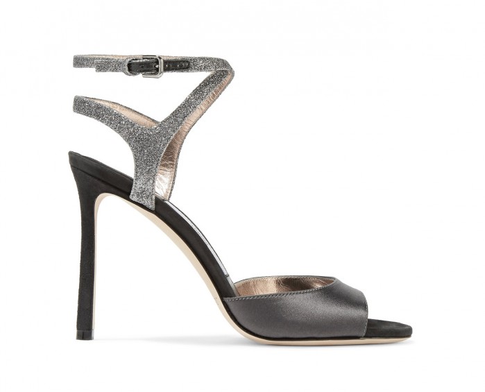 JIMMY CHOO Helen glitter-trimmed satin and suede sandals – Shoes Post
