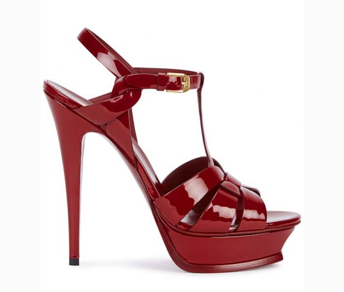 Saint Laurent Tribute burgundy patent leather sandals – Shoes Post