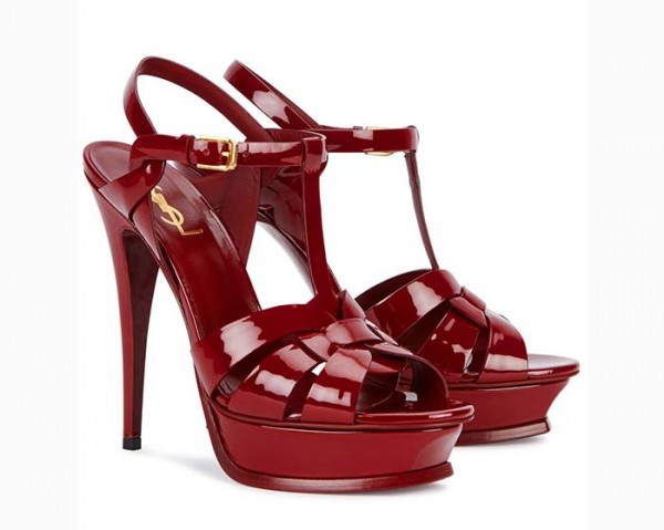 Saint Laurent Tribute burgundy patent leather sandals – Shoes Post