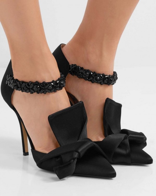 NO. 21 Embellished knotted satin pumps Shoes Post