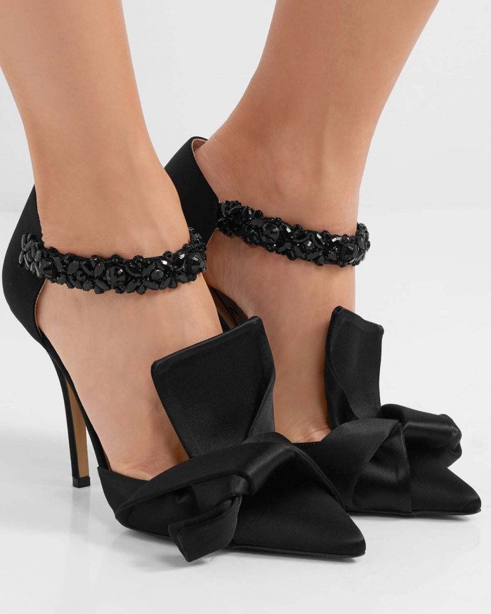NO. 21 Embellished knotted satin pumps – Shoes Post