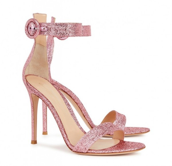 GIANVITO ROSSI Portofino 100 pink lamé sandals – Shoes Post