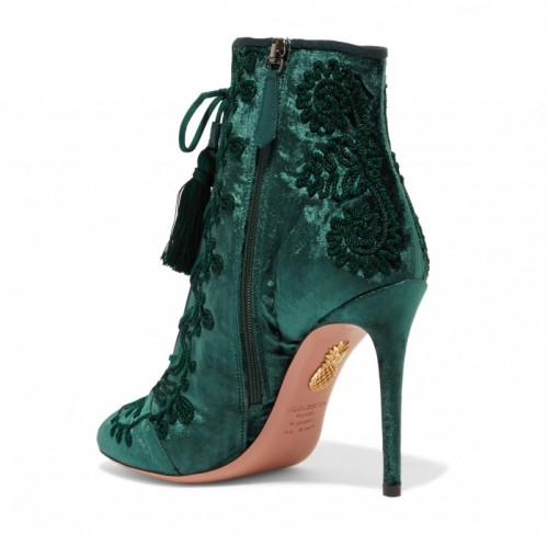 AQUAZZURA Almaty lace-up embroidered crushed-velvet ankle boots – Shoes ...