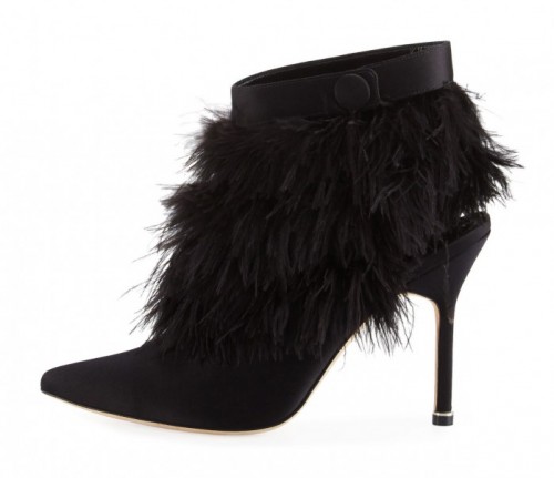 Manolo Blahnik Oterala Satin & Feather Bootie – Shoes Post