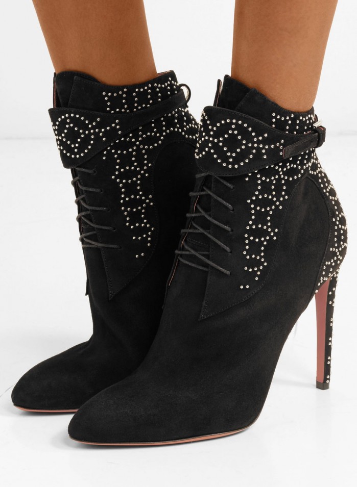ALAÏA Studded lace-up suede ankle boots – Shoes Post