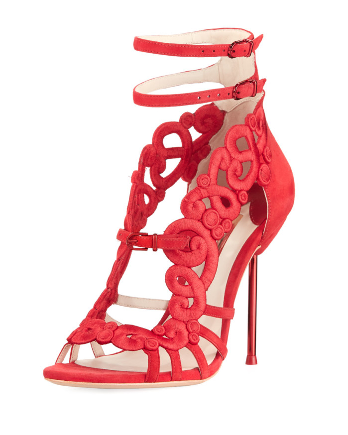 Sophia Webster Albany Embroidered Pin-Heel Suede Sandal – Shoes Post