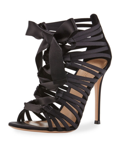 Gianvito Rossi Strappy Lace-Up Satin Sandal, Black – Shoes Post