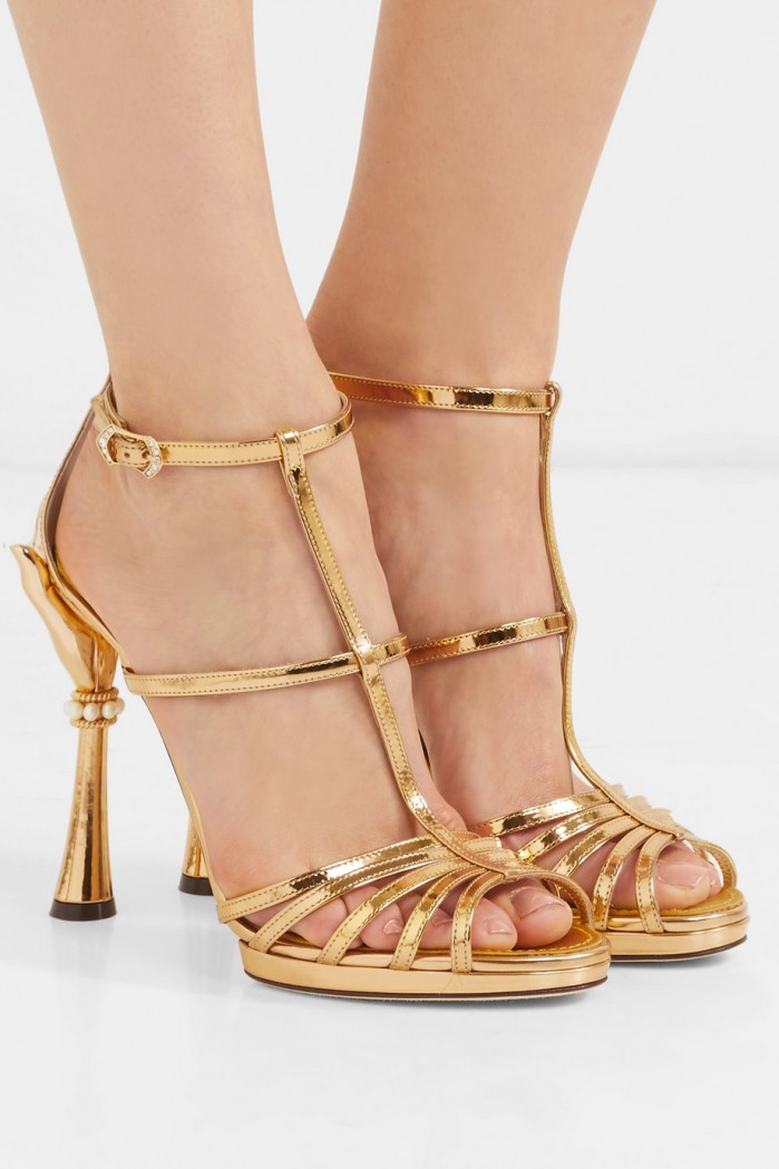 DOLCE & GABBANA Embellished mirrored-leather sandals – Shoes Post