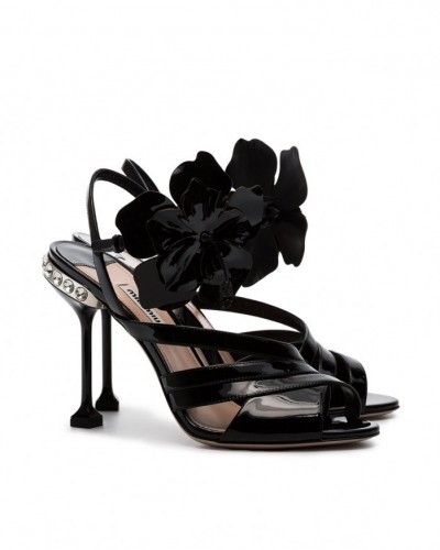 MIU MIU Black Flower 105 Patent Leather Sandals – Shoes Post