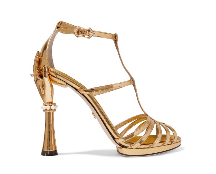 DOLCE & GABBANA Embellished mirrored-leather sandals – Shoes Post