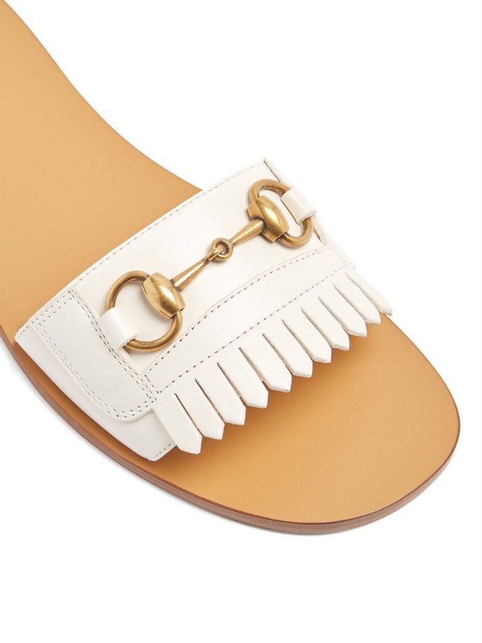 GUCCI Fringe-detailed Horsebit leather slides – Shoes Post