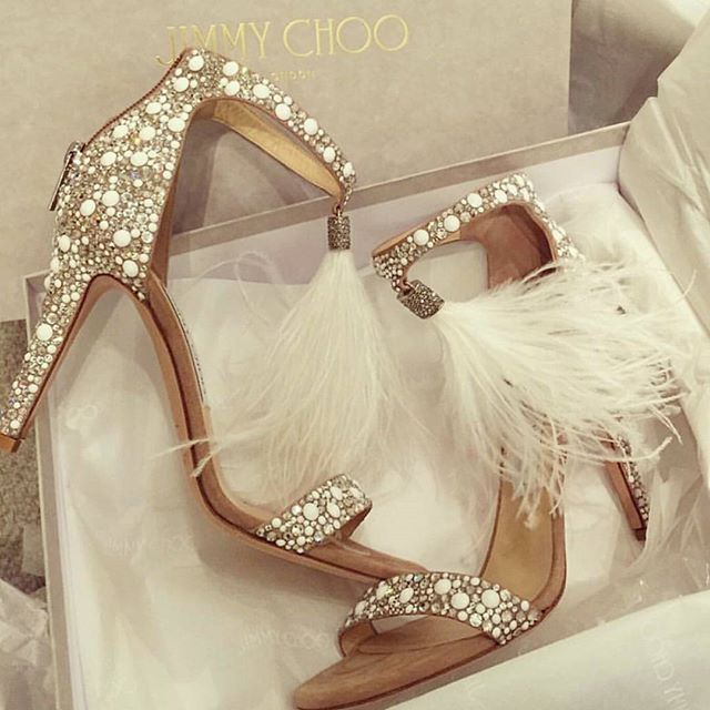 Jimmy Choo Viola Crystal Satin Sandal with Feather – Shoes Post