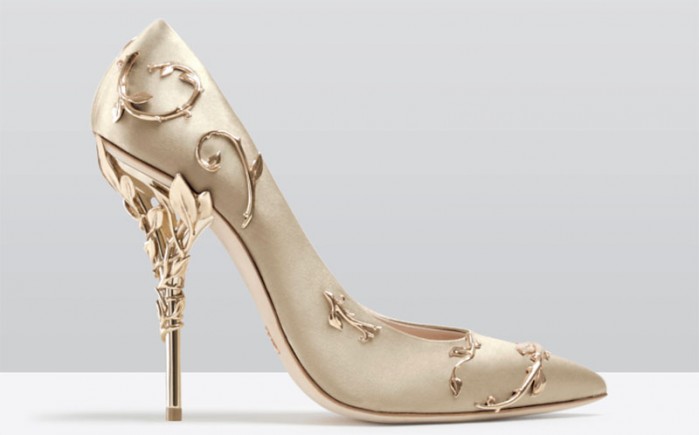 RALPH & RUSSO EDEN PUMP GOLD SATIN WITH LIGHT GOLD LEAVES – Shoes Post