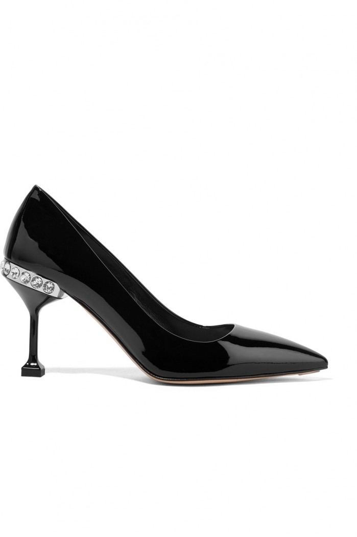 MIU MIU Crystal-embellished patent-leather pumps – Shoes Post