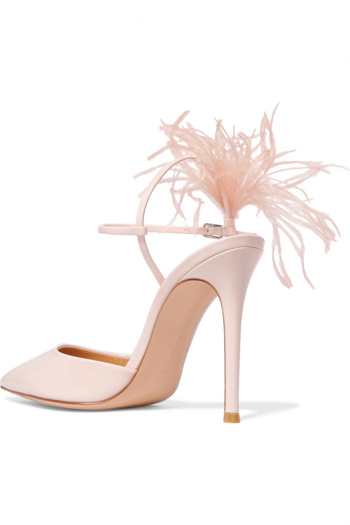 GIANVITO ROSSI 100 feather-trimmed patent-leather pumps – Shoes Post