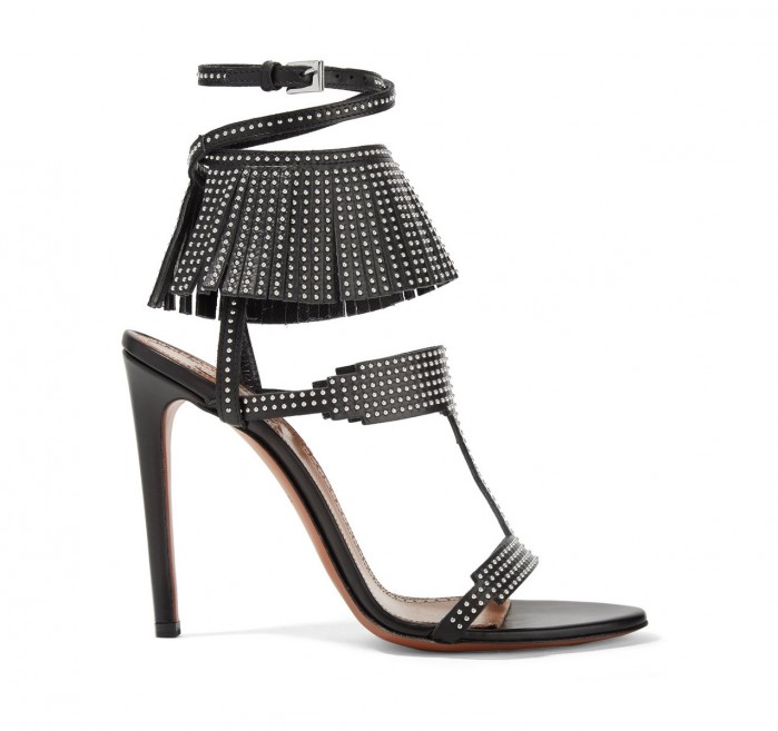 ALAÏA 110 studded fringed leather sandals – Shoes Post