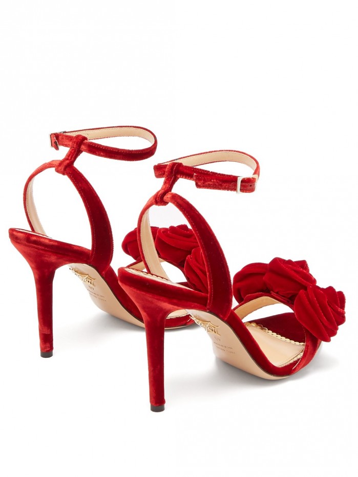 CHARLOTTE OLYMPIA Rose appliquéd velvet sandals – Shoes Post
