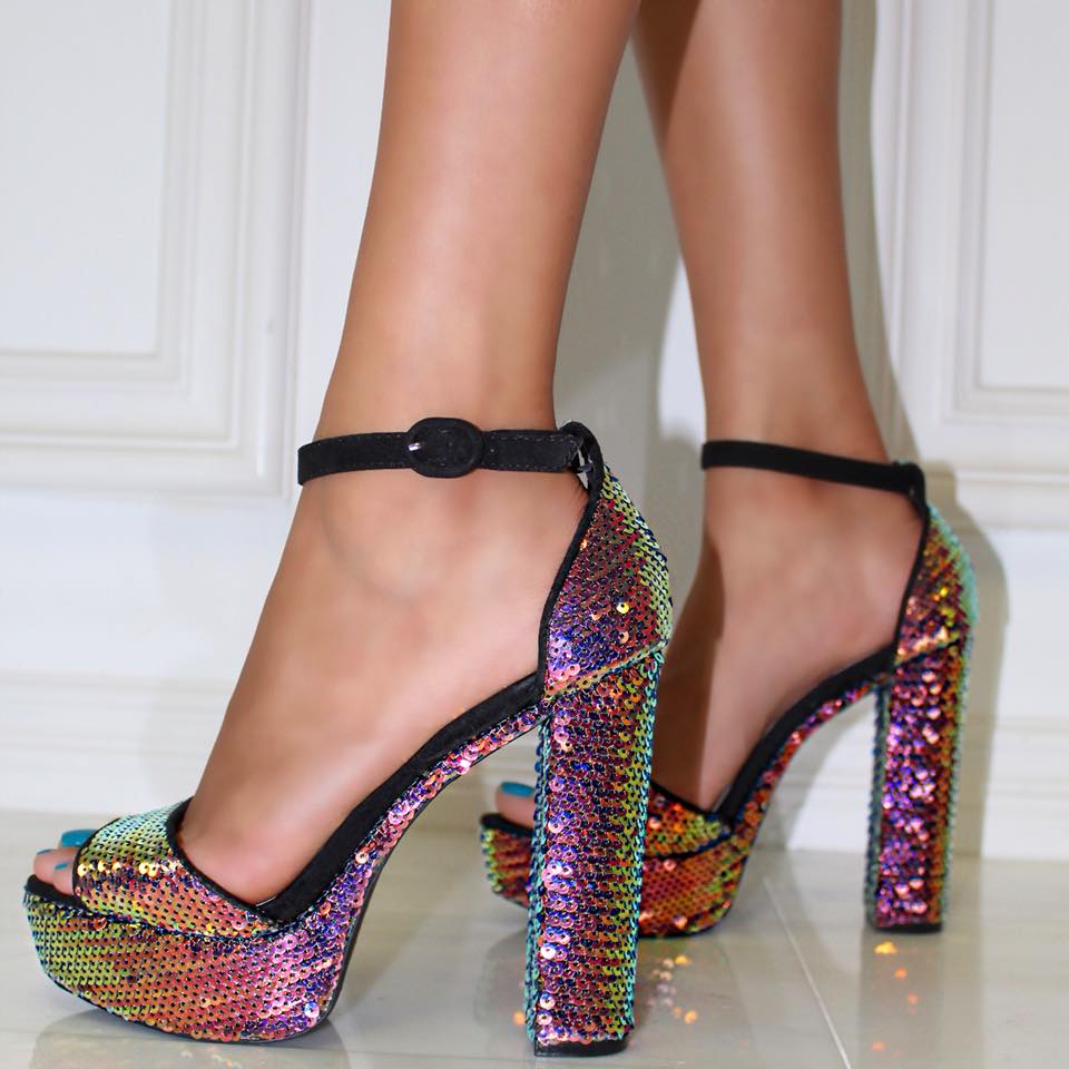black sparkly open toe heels