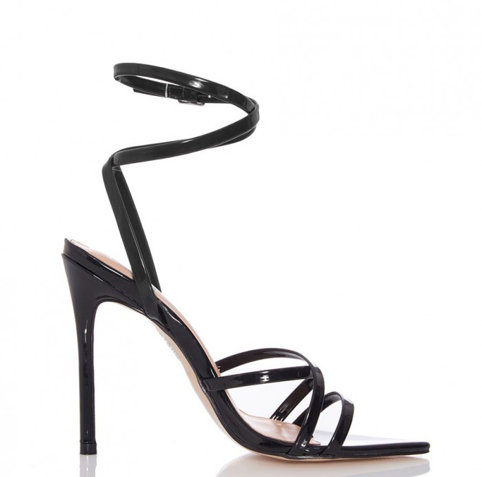 QUIZ Black Strappy Pointed Toe Patent Heels – Shoes Post