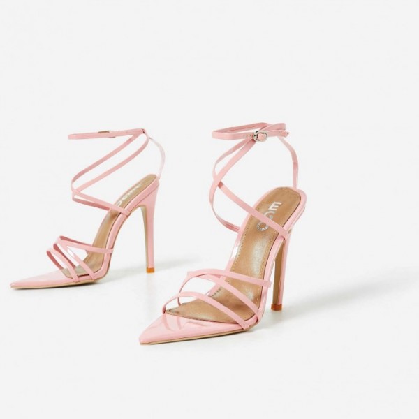 kaia pointed barely there heel in black patent