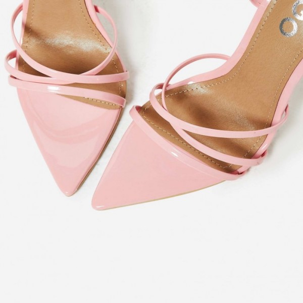 kaia pointed barely there heel in red patent