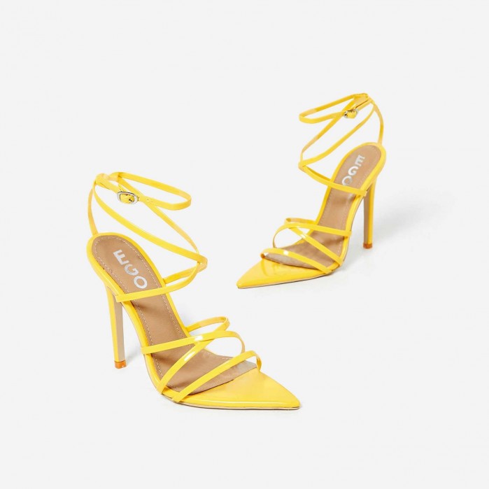 EGO Kaia Pointed Barely There Heel In Yellow Patent – Shoes Post