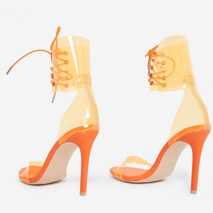 EGO Passion Lace Up Perspex Heel In Orange Patent – Shoes Post