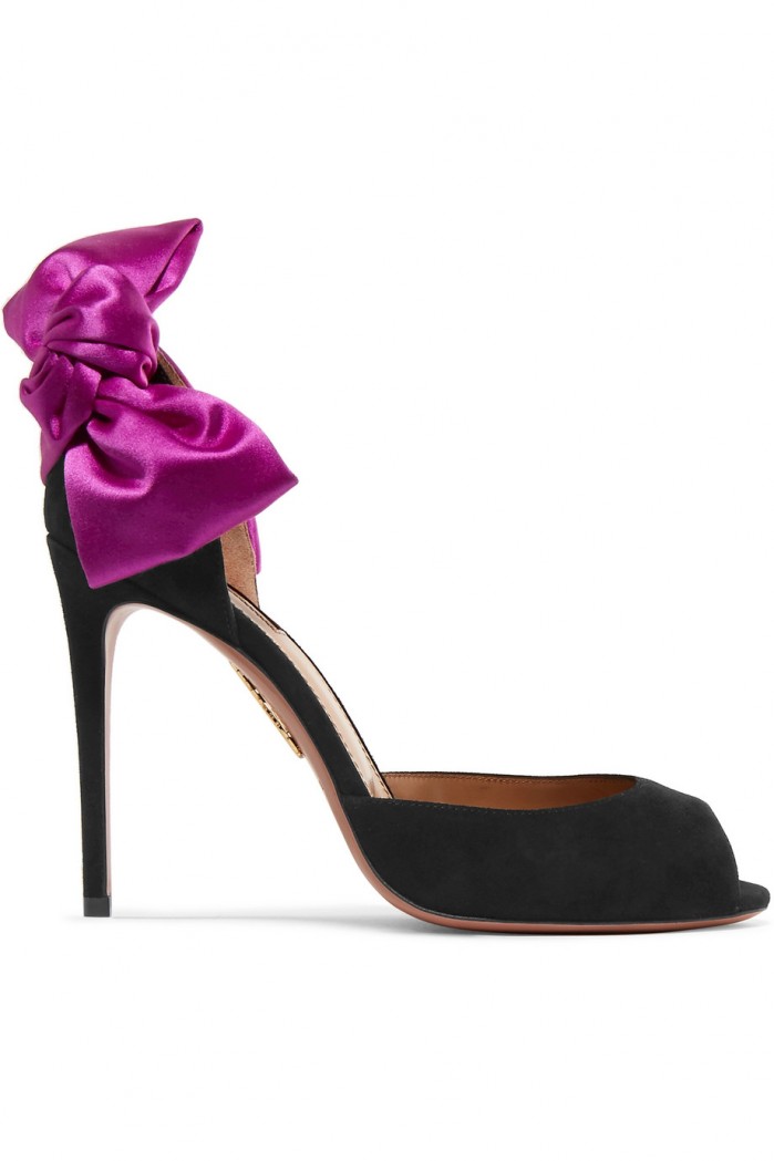 AQUAZZURA Versailles bow-embellished suede sandals – Shoes Post