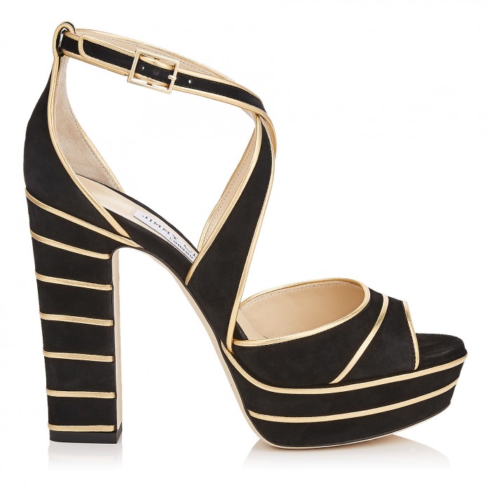 APRIL 120 Black Suede Platform Sandals with Gold Metallic Nappa Leather ...