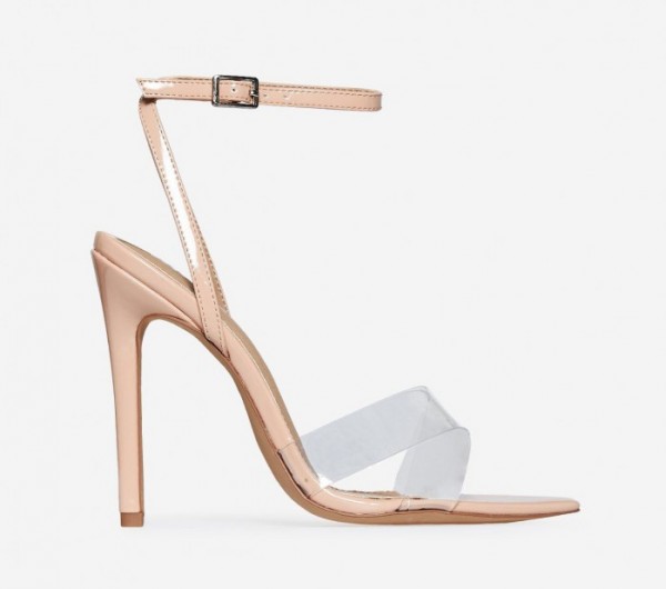 nude patent barely there heels