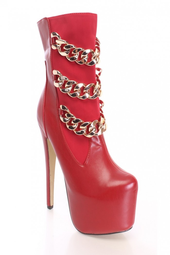 Red Chain Strappy Platform Boots Faux Leather – Shoes Post