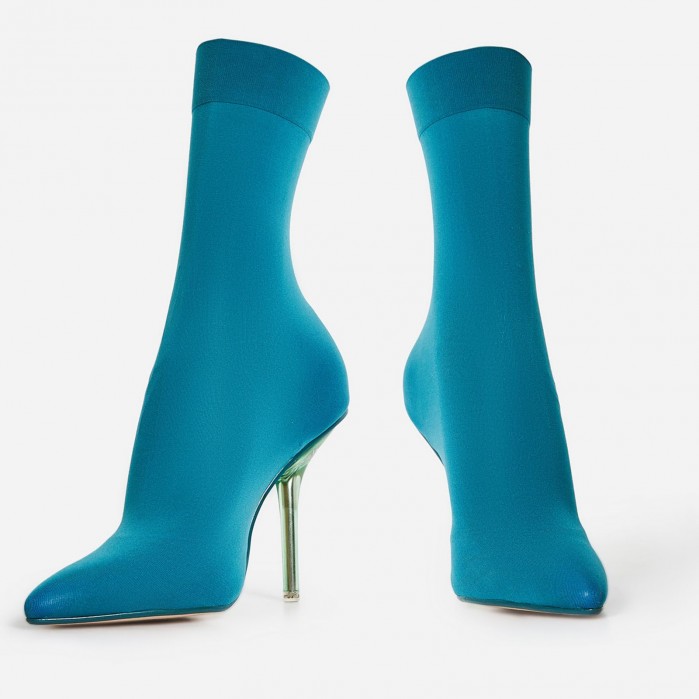 EGO Doll Perspex Ankle Sock Boot In Teal Knit – Shoes Post