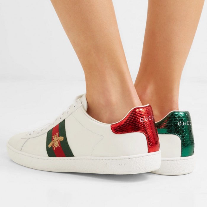 GUCCI Ace watersnake-trimmed embroidered leather sneakers – Shoes Post