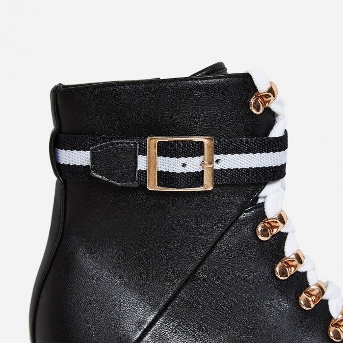 EGO Mosley White Lace Up Block Heel Ankle Bike Boot In Black Faux ...