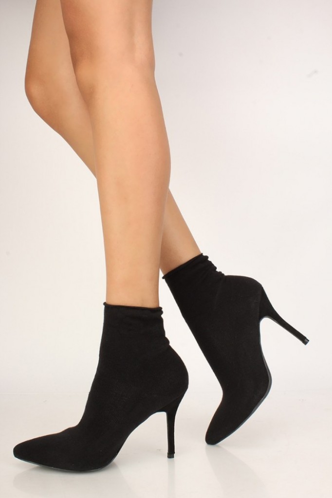 AmiClubwear Sexy Black Pointy Toe Single Sole High Heels Sock Booties ...