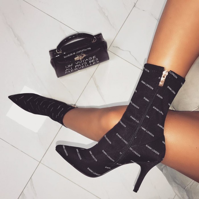 SIMMI LONDON BLACK LYCRA LOGO ANKLE BOOTS – Shoes Post