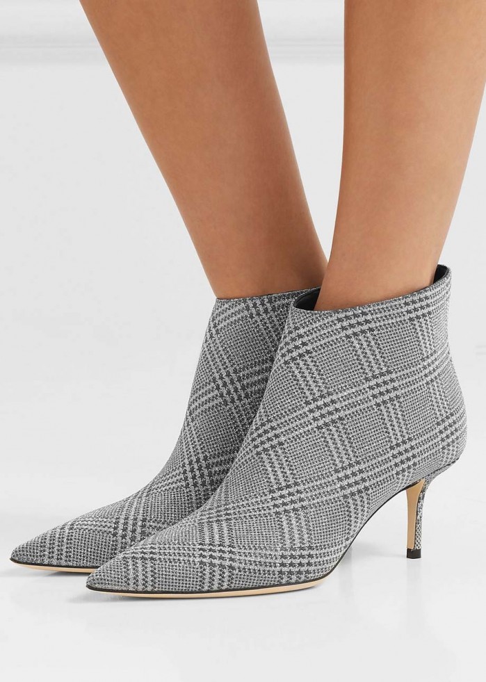 JIMMY CHOO Marinda 65 glittered Prince of Wales checked leather ankle ...