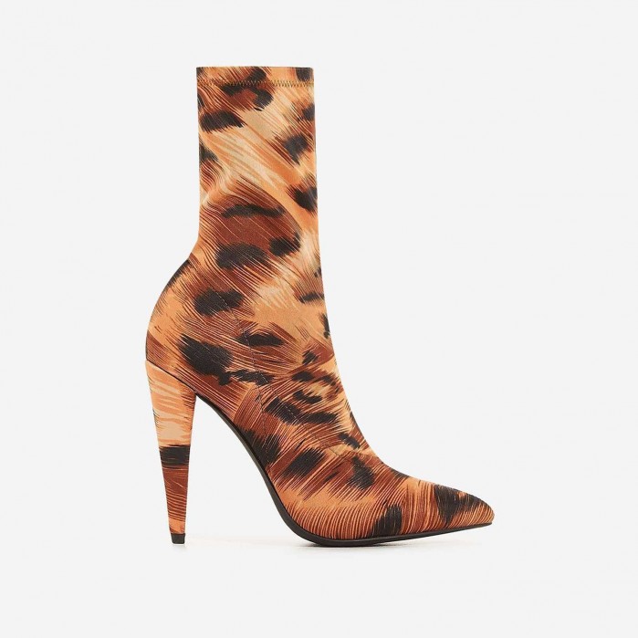 EGO Nala Pointed Heel Ankle Sock Boot In Tiger Print Lycra – Shoes Post